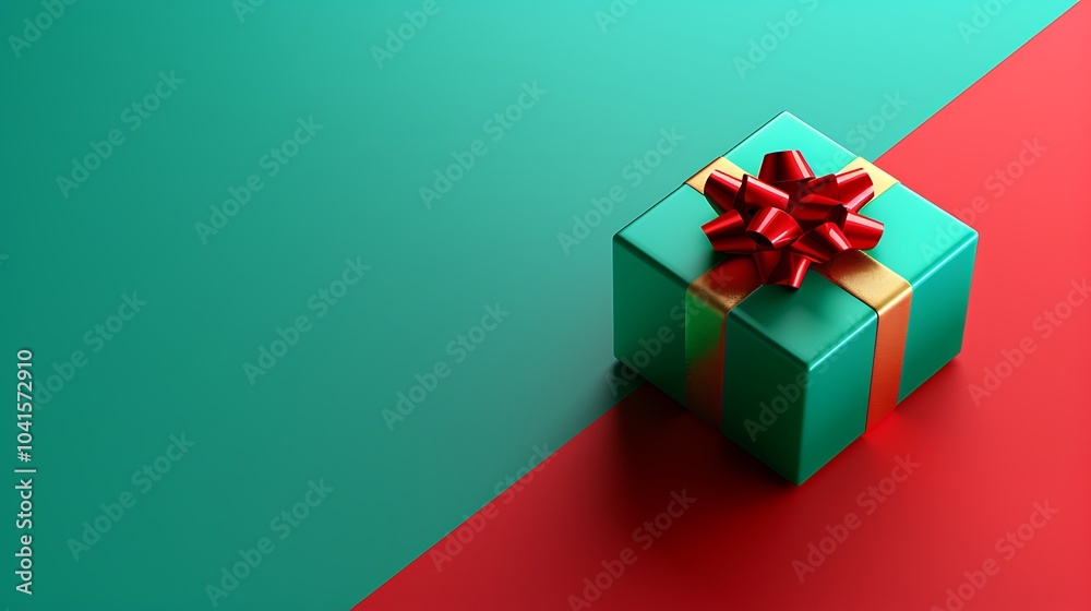 3D Festive Gift with Red Bow on Colorful Background 3D Festive Gift with Red Bow on Colorful Background