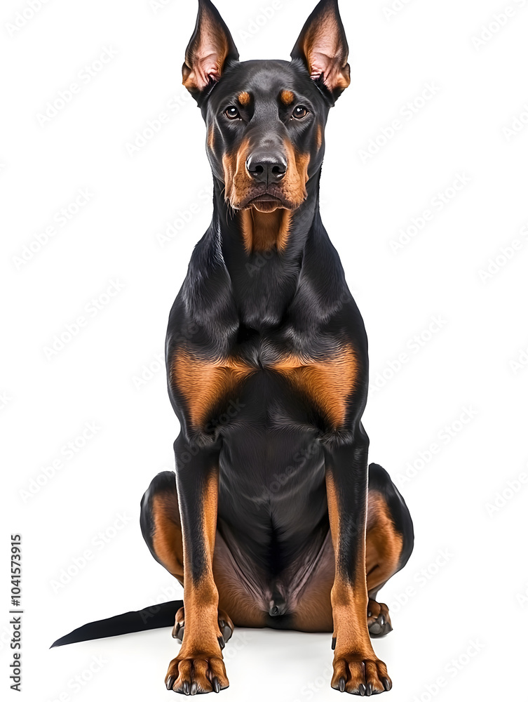Doberman sitting, isolated on white background Doberman sitting, isolated on white background