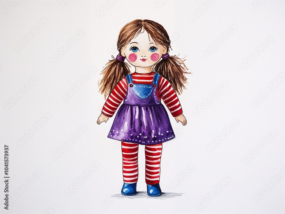 Doll hand drawn painted painting illustration on plain white background Doll hand drawn painted painting illustration on plain white background