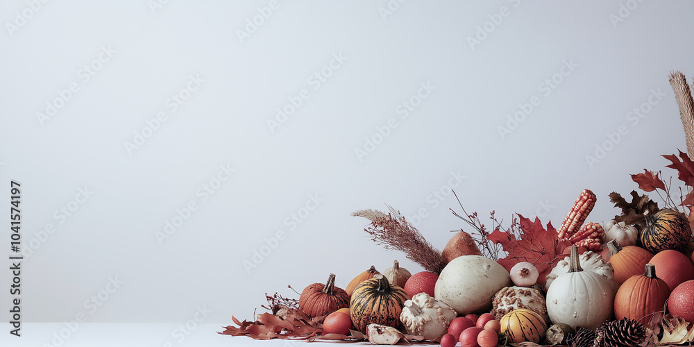 Obraz premium Thanksgiving illustration, fall crops piled high.