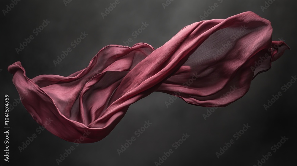 A flowing piece of crimson cotton fabric cascades through the air against a dark backdrop, creating an elegant and dynamic visual. A flowing piece of crimson cotton fabric cascades through the air against a dark backdrop, creating an elegant and dynamic visual.