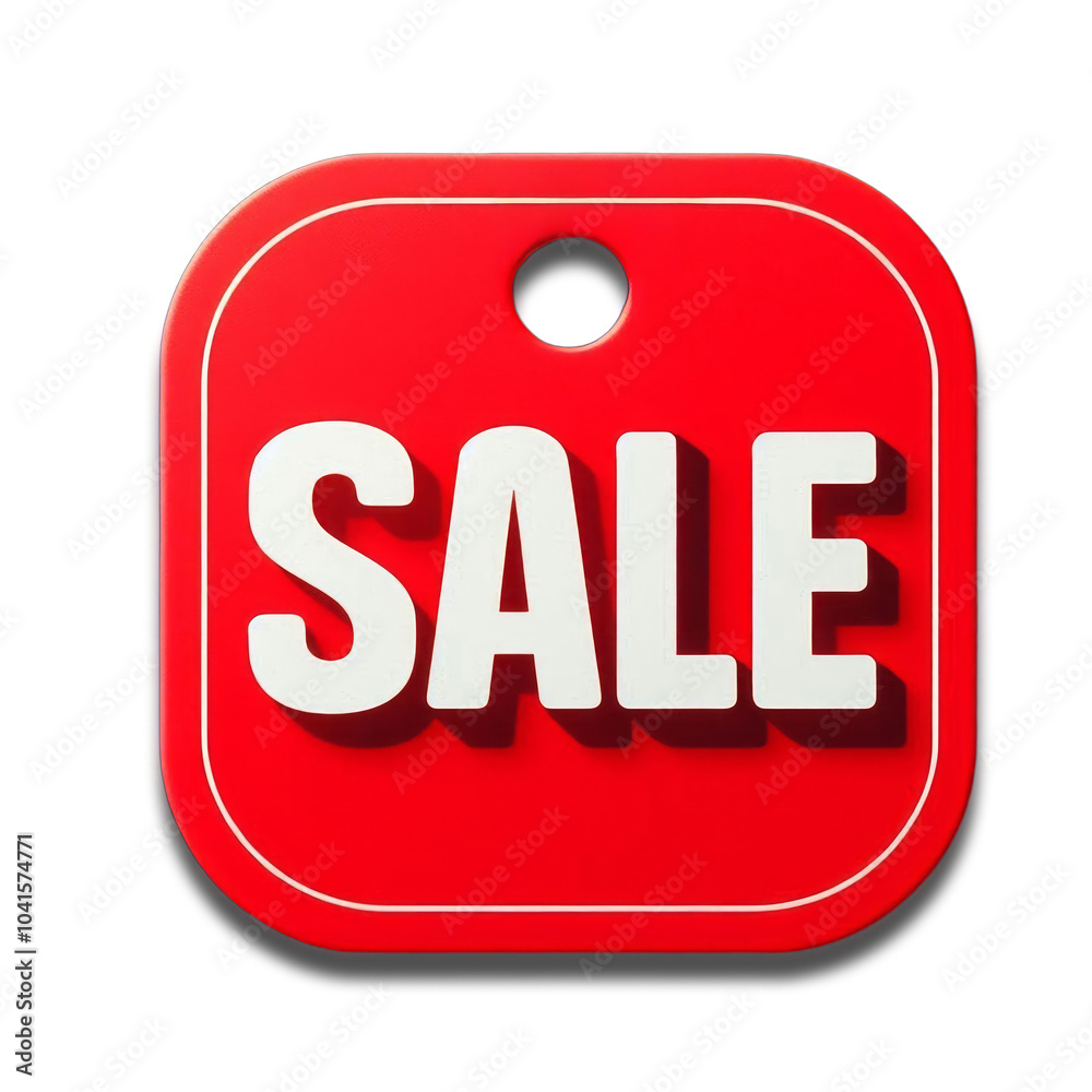 Red sale icon with a glossy finish, featuring a button design for discounts and promotions in a modern 3D style, perfect for online shopping and business illustrations Red sale icon with a glossy finish, featuring a button design for discounts and promotions in a modern 3D style, perfect for online shopping and business illustrations