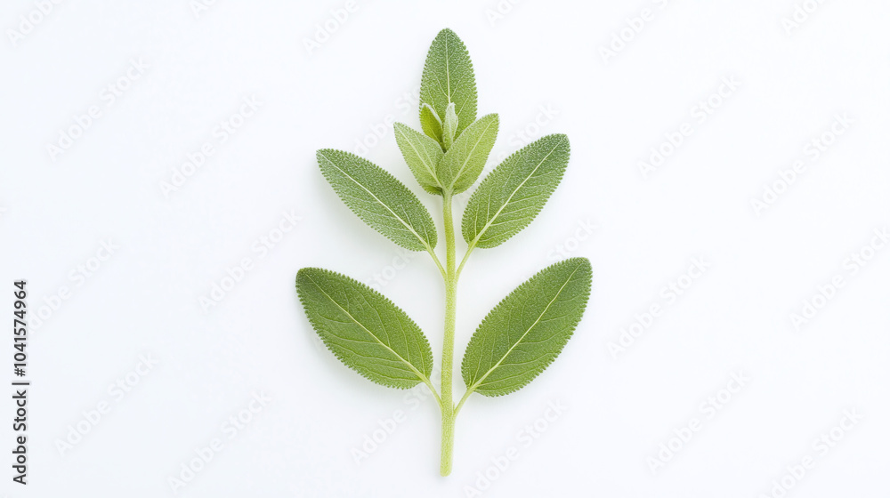 Fototapeta premium Fresh Sage Sprig on White Background
