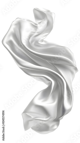 Realistic white silk satin cloth fabric floating in the air isolated on white background