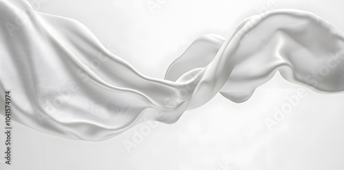 Realistic white silk satin cloth fabric floating in the air isolated on white background