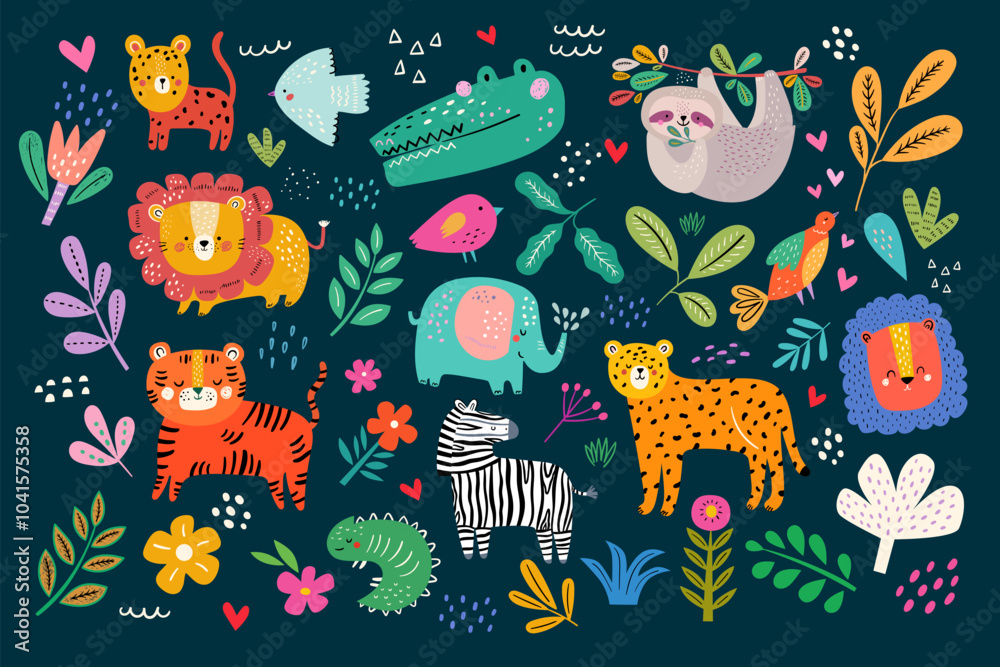 custom made wallpaper toronto digitalBaby hand drawn design for textile, posters, cards. Baby animals pattern. Fabric baby design. Vector illustration with cute animals. Nursery baby pattern illustration