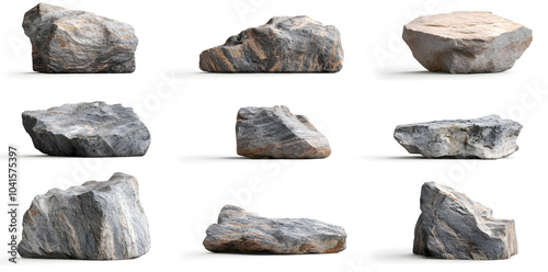 Collection of big rock stones isolated on white background