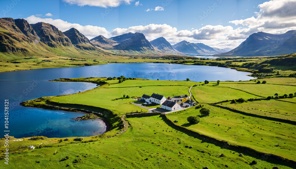 Fototapeta premium Panorama pittoresque du lac entouré de montagnes