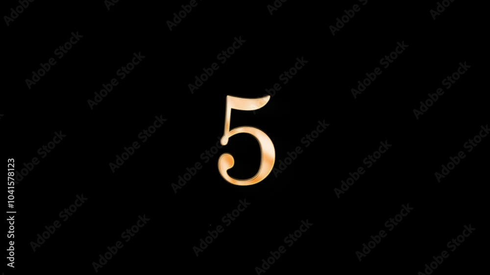 Golden number 5 with golden particles and alpha channel, numerology, number five