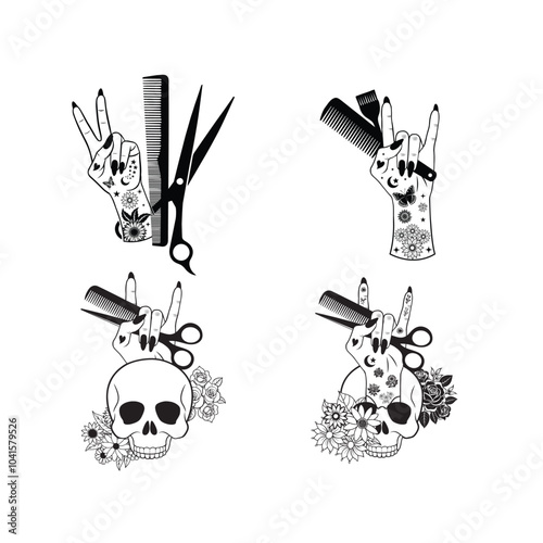 Hair Hustler Clippers Clipart Design - Hair hustler Vector illustration in black and white