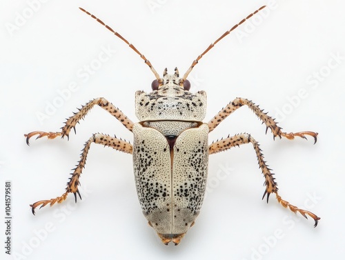 Cricket Bug. Close-up of Brachytrupes portentosus with Antennae on Beige Background photo