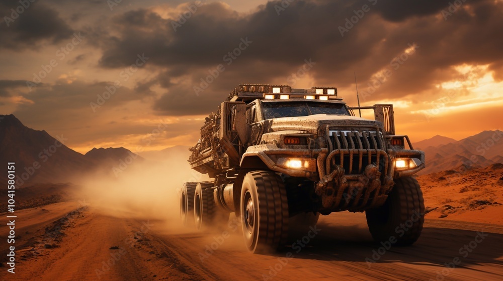 Military patrol car on sunset background. Army war concept. Silhouette of armored vehicle with gun in action. Decorated. Selective focus Military patrol car on sunset background. Army war concept. Silhouette of armored vehicle with gun in action. Decorated. Selective focus