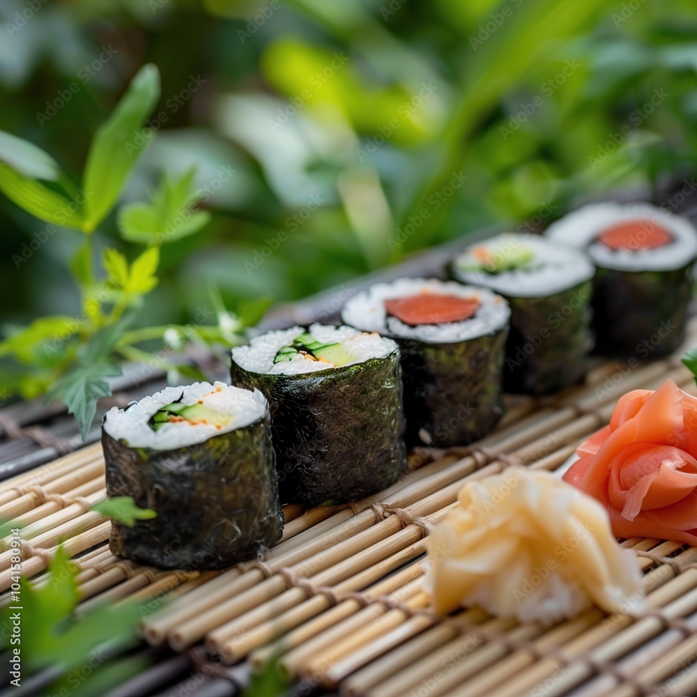 World Vegan Day, November 1 Assorted Vegan Sushi Rolls on a Bamboo Mat with a Zen Garden Backdrop World Vegan Day, November 1 Assorted Vegan Sushi Rolls on a Bamboo Mat with a Zen Garden Backdrop