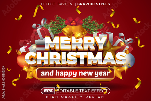 Editable 3d text effect merry christmas