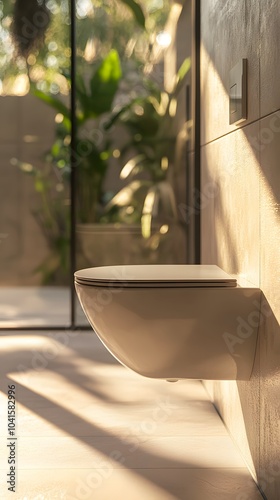 Modern Wall Mounted Toilet in Contemporary Bathroom with Natural Light