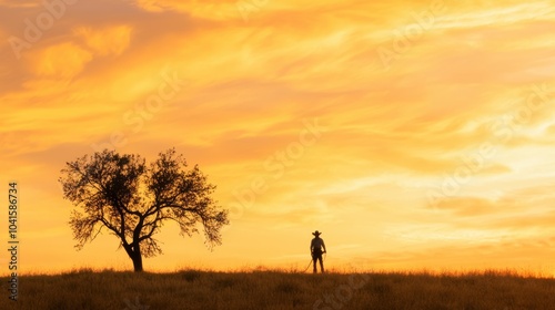 Lone Cowboy Perfecting Roping at Sunset with Silhouette Tree - Cinematic Wild West Scene with Ultra-Detailed Lighting