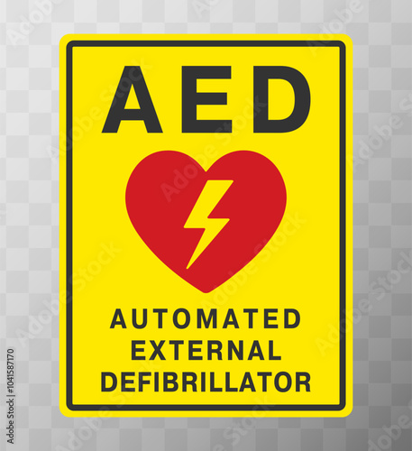 AED emergency defibrillator icon sign symbol. First aid Automated external defibrillator. Vector illustration. Isolated on white background.