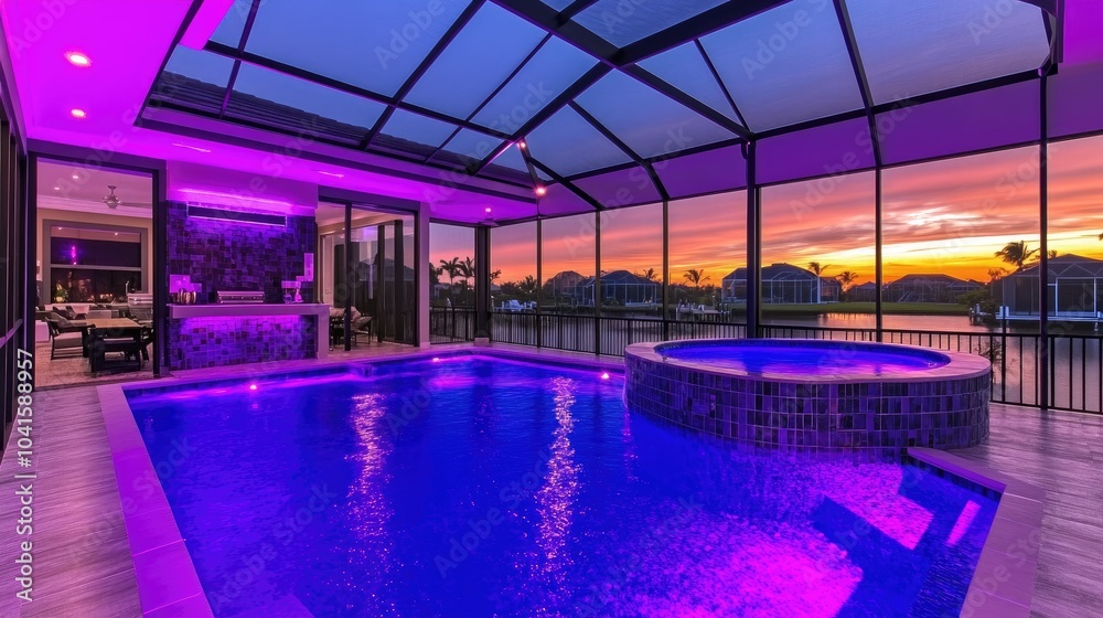 Florida mansion lanai boasting a sleek modern design, expansive ...