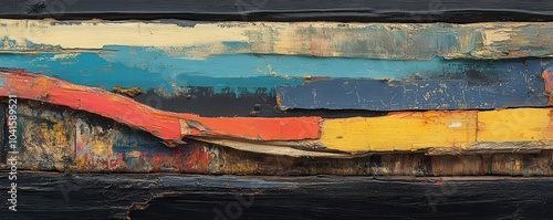 Vibrant wooden planks with layered paint textures, showcasing rich colors and weathered patterns, perfect for artistic backgrounds.