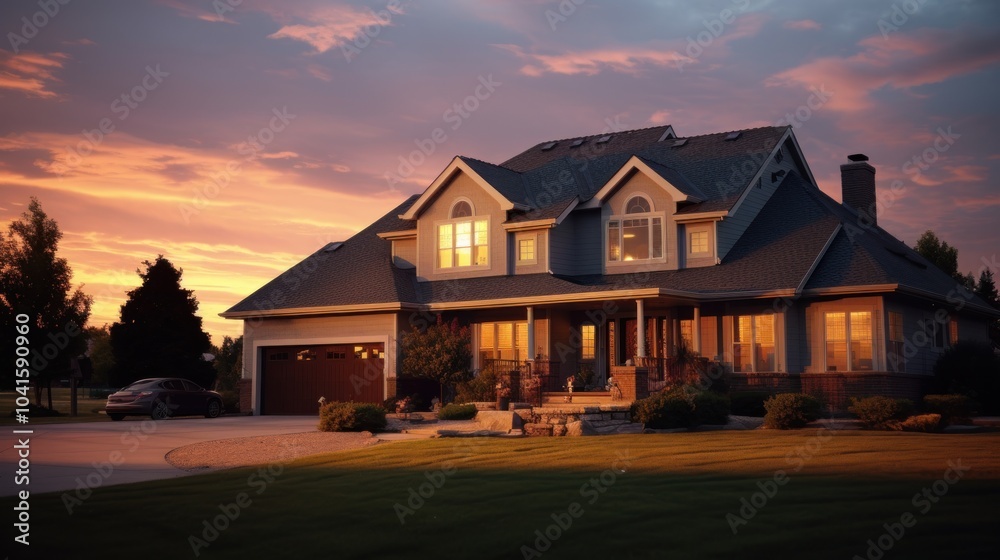 Suburban House at Sunset Suburban House at Sunset