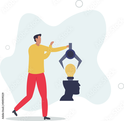 Invent new idea or innovation, knowledge or new skill to achieve work success, creativity and imagination concept,flat design with people.