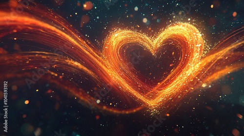 Glowing heart with particles and bokeh, love and valentines day background.