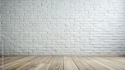 Background of white brick wall and wooden floor