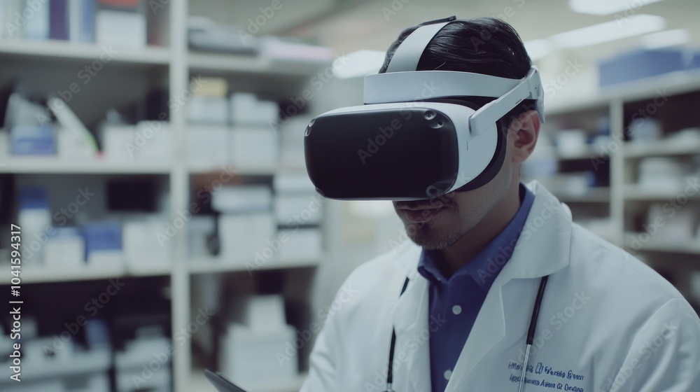 Doctor Using VR Headset in Medical Facility