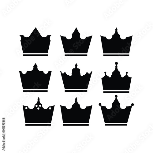 Collection crown icon isolated on white background, Royal king crown queen princess tiara diadem prince crowns silhouette logo vector illustration