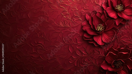 Elegant red floral design with textured background