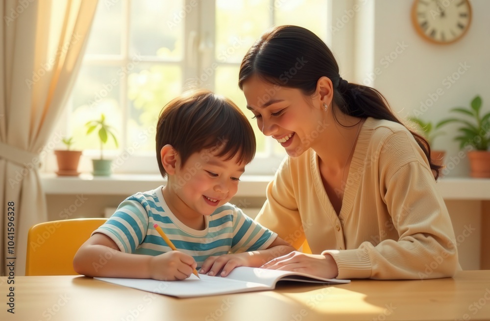 mother and child doing homework
mother and child doing homework