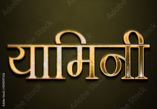 Old gold text effect of Hindi name Yamini with 3D glossy style Mockup in Hindi. photo