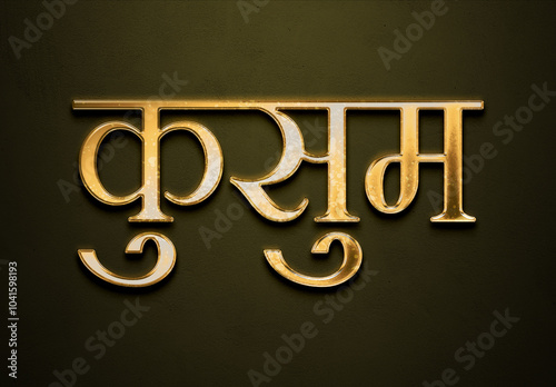 Old gold text effect of Hindi name Kusum with 3D glossy style Mockup in Hindi. photo