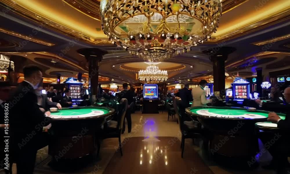 Casino Interior with Roulette Tables and Slot Machines Casino Interior with Roulette Tables and Slot Machines