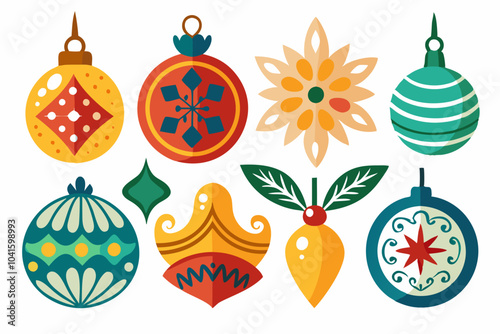 Colorful christmas ornaments collection for festive holiday designs and decorations