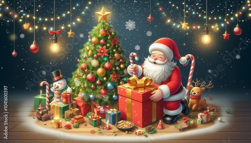 Christmas' Day with gift box and Santa Claus, for Christmas' Day and Happy New Year Day.