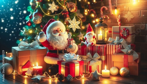 Christmas' Day with gift box and Santa Claus, for Christmas' Day and Happy New Year Day.