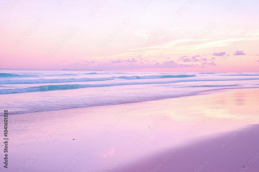 A pastel pink sunset on the beach reflecting off the sand A pastel pink sunset on the beach reflecting off the sand