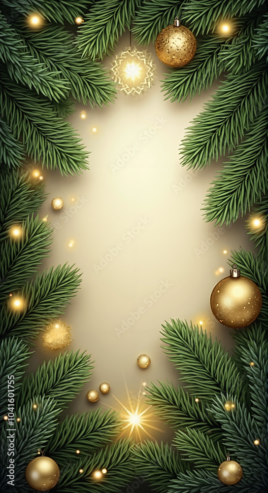 Elegant Christmas Vector Illustration: Pine Branches with Golden Accents for Holiday Marketing and Festive Designs