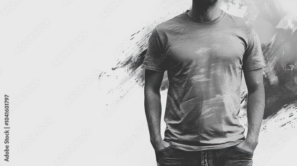 Man in T-Shirt with Painted Background