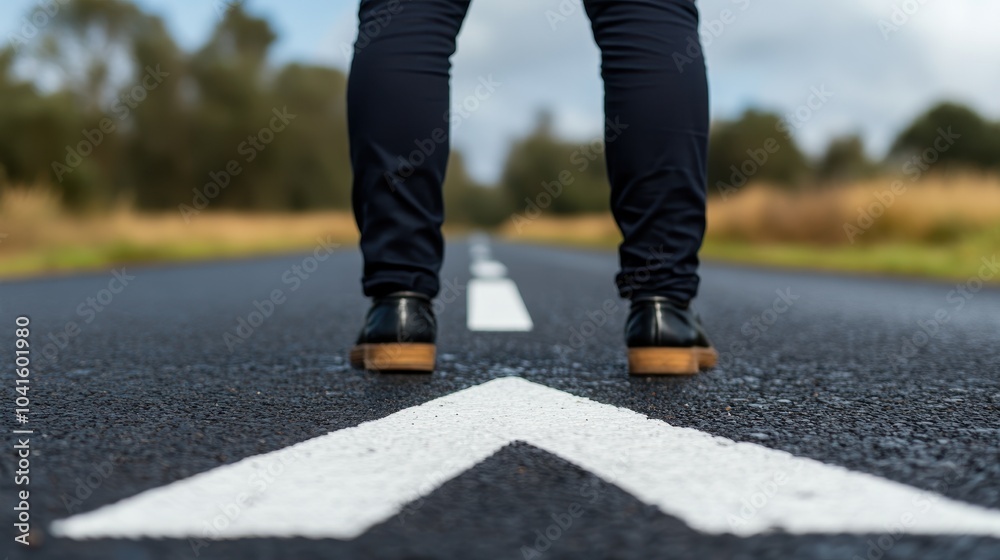 Person standing at the start of a long road, ready to embark on a new journey Person standing at the start of a long road, ready to embark on a new journey