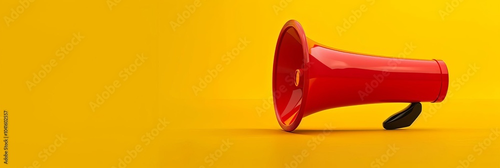Red megaphone on a vibrant yellow background With copy space Red megaphone on a vibrant yellow background With copy space