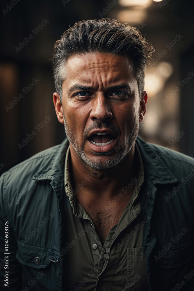 Digital portrait of an angry Asian man shouting, Close-up of an aggressive bearded man, Hyper realistic Portrait with Detailed Skin Texture with cinematic lightning, Generative AI Digital portrait of an angry Asian man shouting, Close-up of an aggressive bearded man, Hyper realistic Portrait with Detailed Skin Texture with cinematic lightning, Generative AI