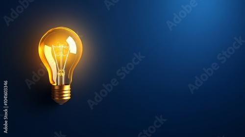 Bright lightbulb on a blue background symbolizes new ideas and innovation, capturing creativity and problem-solving with potential for success