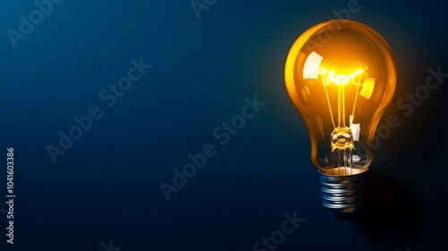 Glowing light bulb on a dark blue background symbolizes ideas and problem-solving, perfect for business concepts