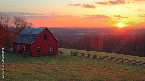 Autumn barn landscape with vibrant fall foliage scene