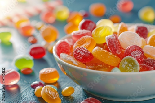 Colorful bowl of assorted hard candies photo