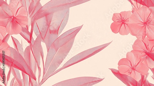 Halftone illustration of oleander leaves and blooms