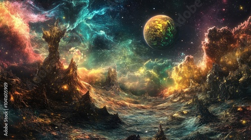 Life exists on other planets Mixed media representation