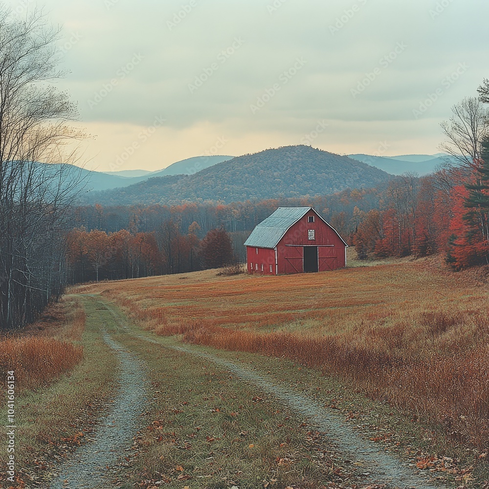 Autumn barn landscape with vibrant fall foliage scene Autumn barn landscape with vibrant fall foliage scene
